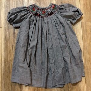 Smocked Bishop dress Black Gingham Scottish Dogs Wreaths 18M Christmas